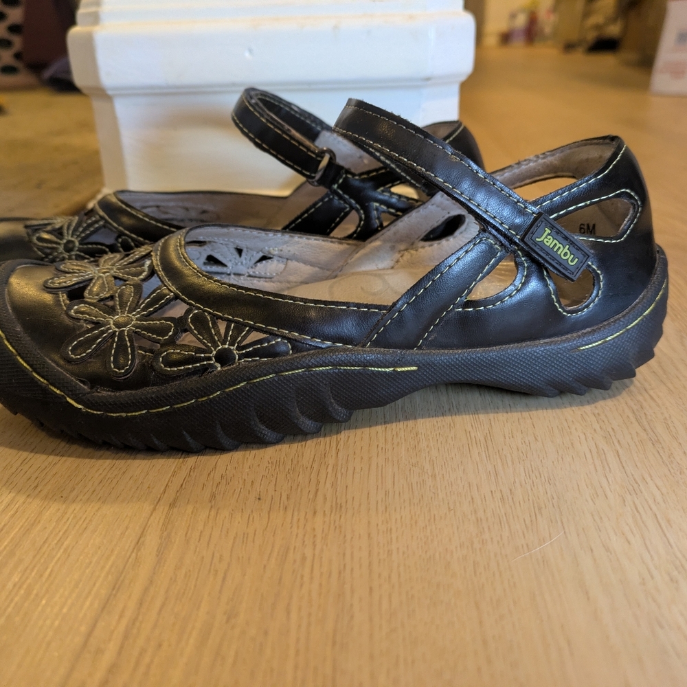Jambu Black Floral Cutout Mary Jane Shoes